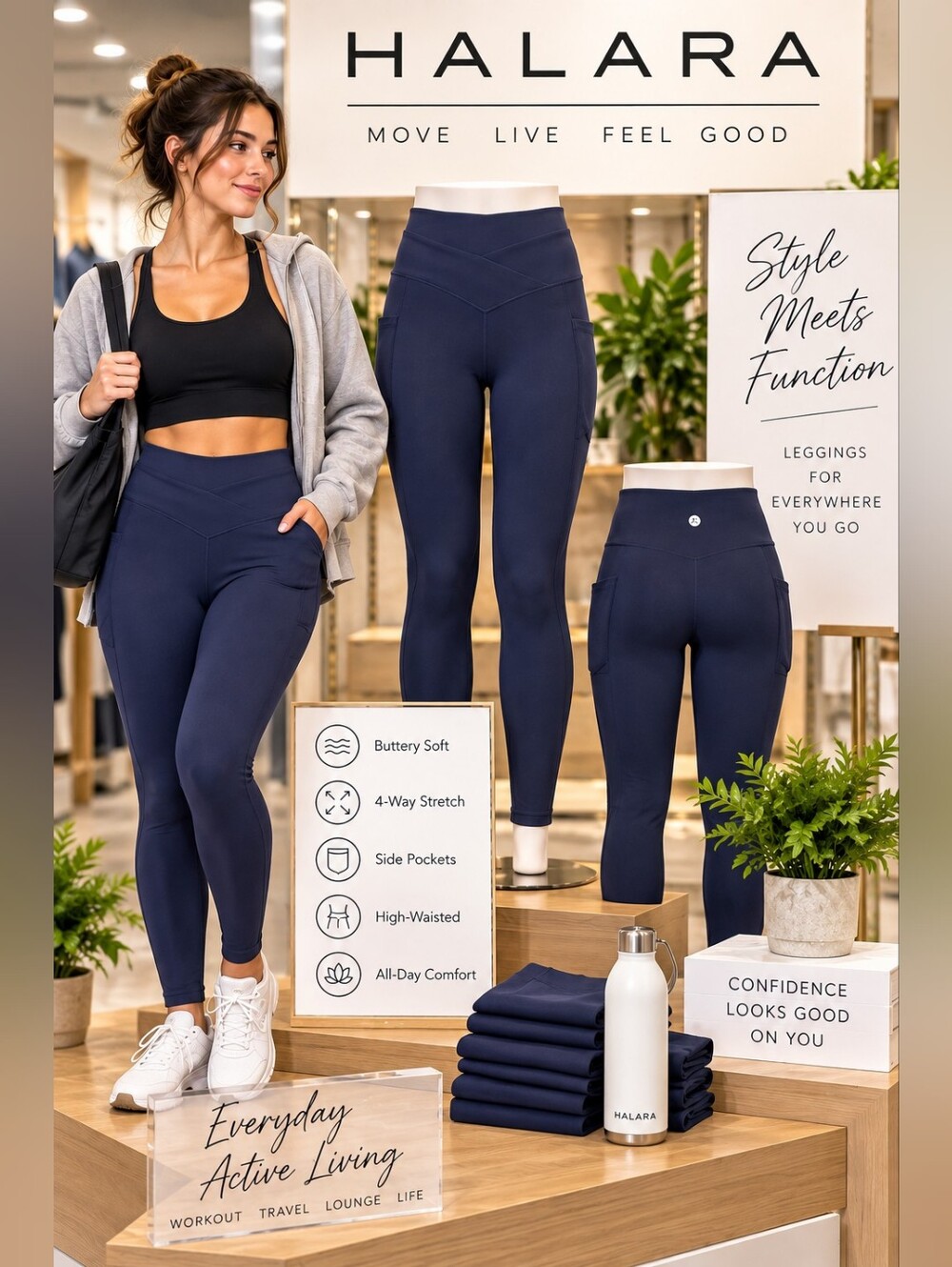 Halara Patitoff 2.0 Navy Crossover Pocket Leggings XL NWT